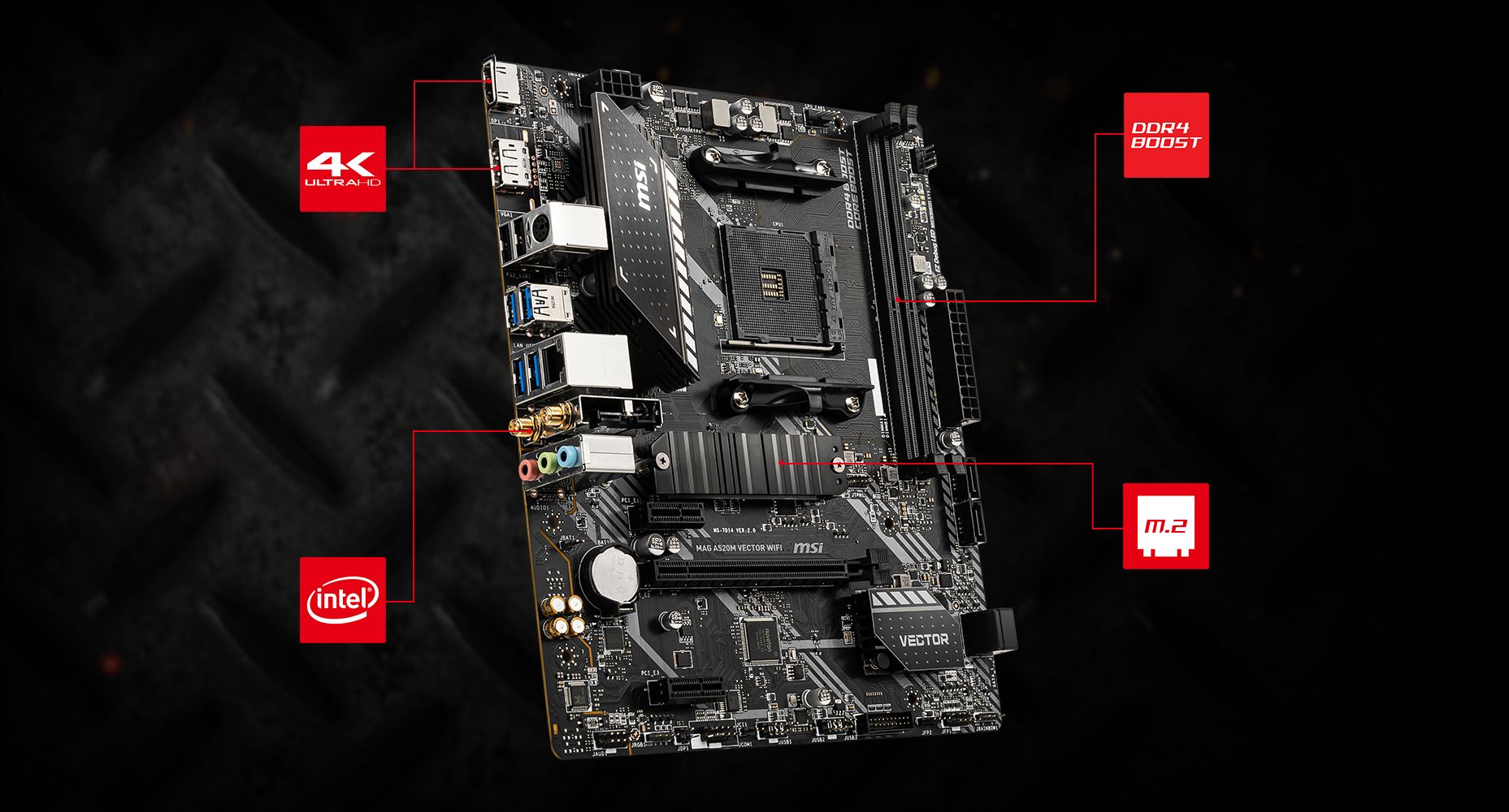 MSI MAG A520M VECTOR WIFI AM4 AMD A520 SATA 6Gb s USB 3.0 Micro ATX AMD Motherboard